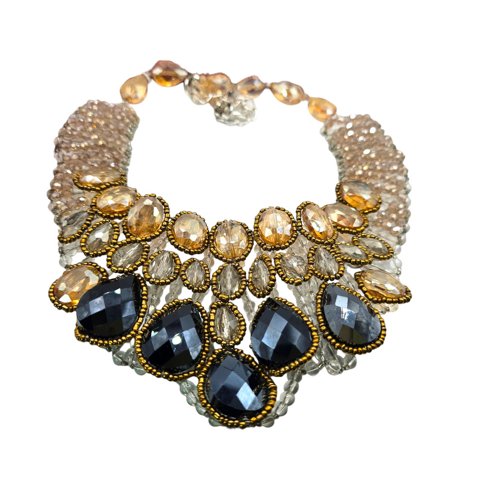 Chico's Necklace Chicos Bib Beaded Black Teardrop Crystal Multicolor 16" SK2900 - Picture 6 of 8